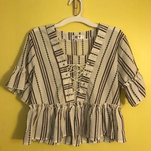 Red, white, and blue flowy top